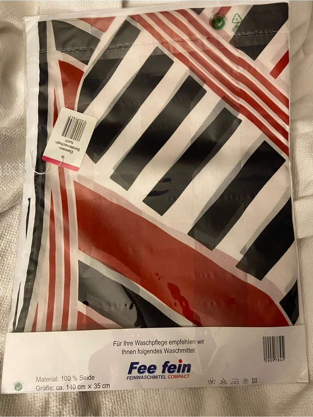 Red & Black Striped Silk Scarf for Women